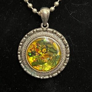 Silver and Gold Abalone with Resin Pendant Necklace